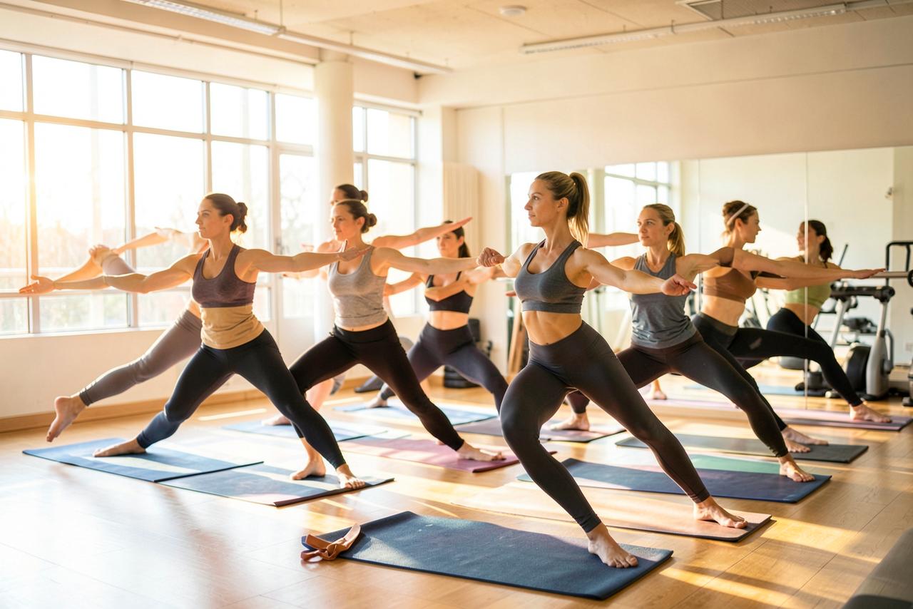 Morning yoga class in progress
